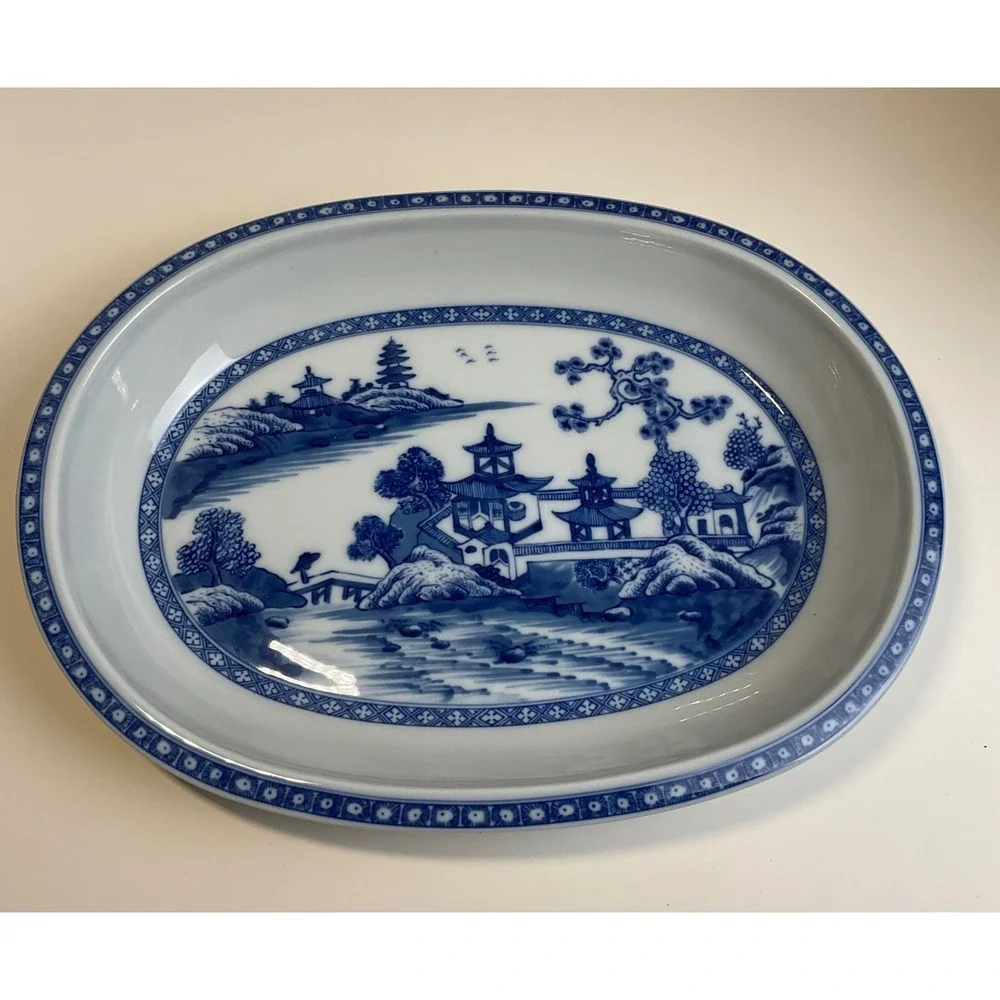 Mottahedeh Blue Canton Oval Platter Historic Charleston Porcelain 12.25 inch